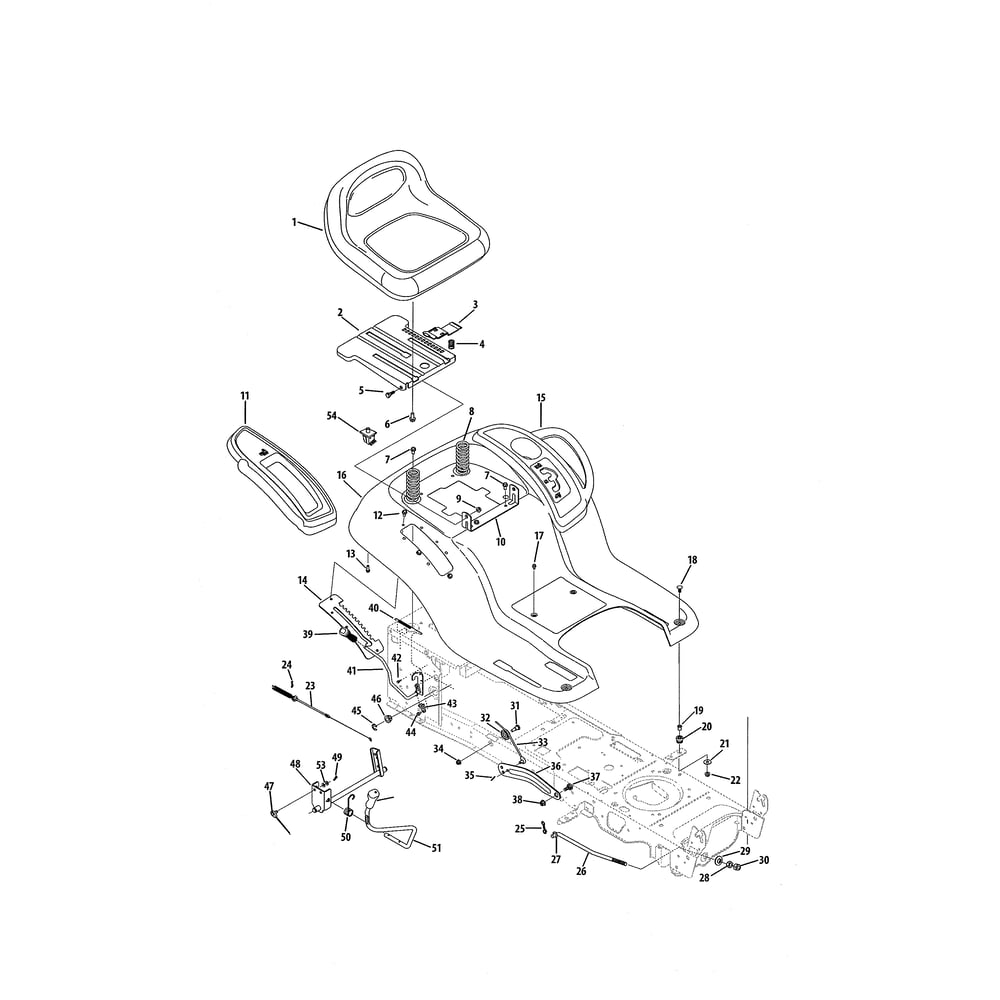 Seat/Fender/Deck Lift Diagram and Parts List for 13RX90AR256  Cub Cadet Lawn Tractor